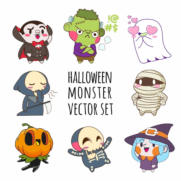 Lindas colecciones de vectores de monstruos de halloween