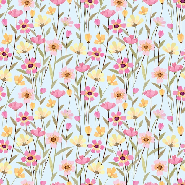 Vector lindas flores de color dulce con patrones sin fisuras de hierba para papel tapiz textil de tela