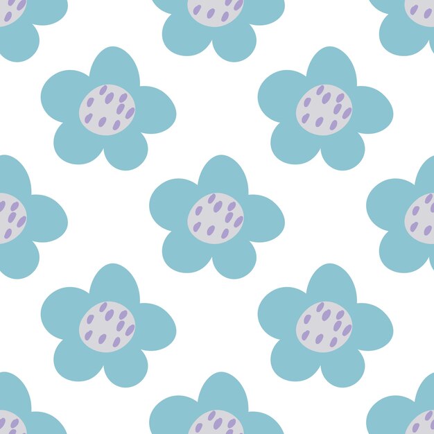 Lindas flores de lunares de dibujos animados en un patrón sin costuras de estilo plano. Fondo floral de estilo infantil.