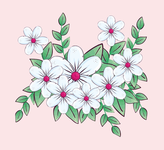 Lindas flores con ramas y hojas.