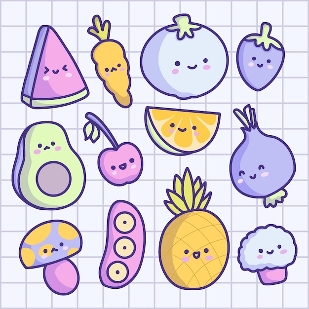 Vector lindas frutas y verduras