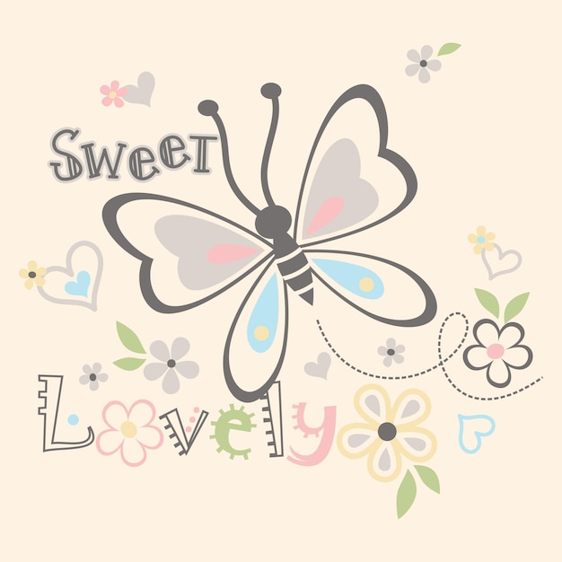 Lindas mariposas con flores de colores ilustración vectorial