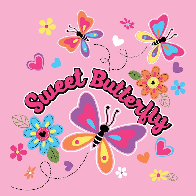Lindas mariposas con flores de colores ilustración vectorial