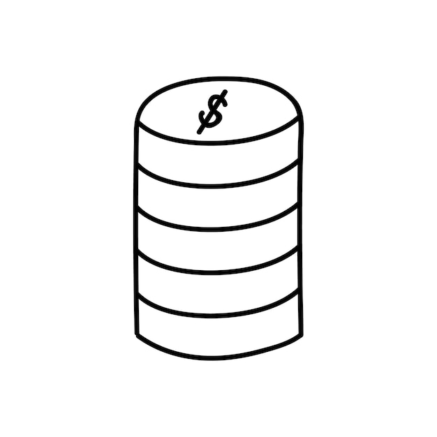 Lindas monedas de dólar dibujadas a mano Ilustración vectorial en estilo garabato aislado en el fondo Objeto con contorno de garabato dibujado a mano