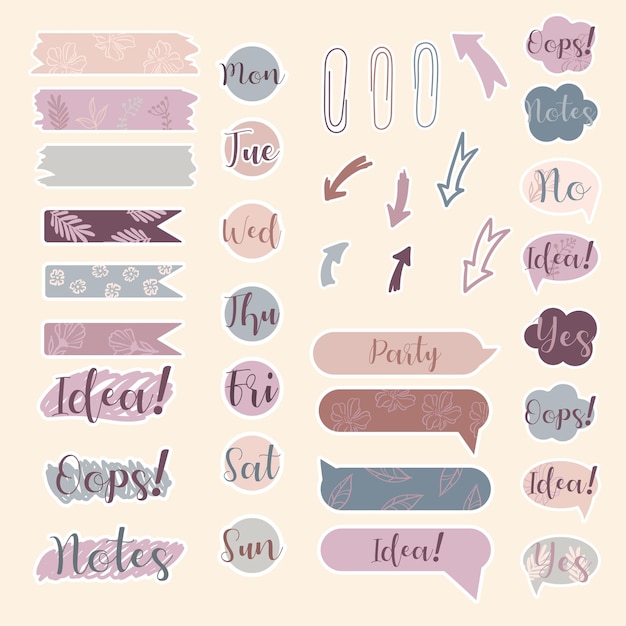 Lindas notas de papel en colores pastel Pegatinas Página simple Conjunto estacionario Notas y postales para notas Pegatinas de planificador imprimibles Una nota en la lista de tareas Elemento decorativo de planificación Vector