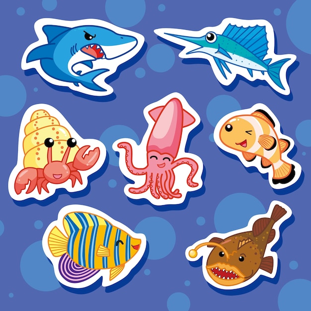 Vector lindas pegatinas de animales marinos