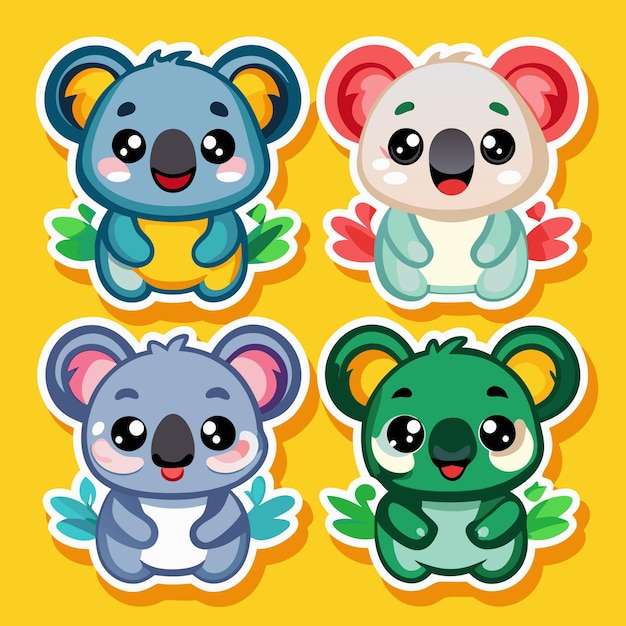 Las lindas pegatinas de koala de diferentes colores