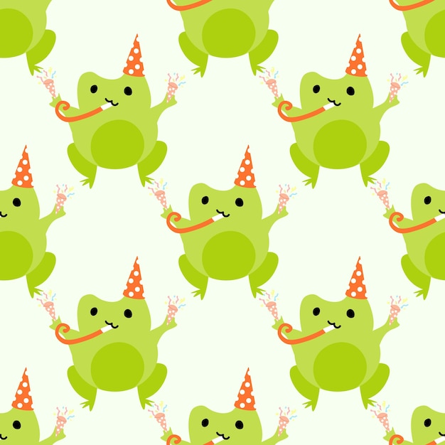 Lindas ranas de dibujos animados Sapos verdes enamorados Personajes animales vectoriales patrón sin costuras de anfibios