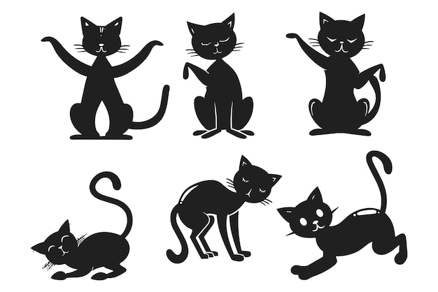 Lindas siluetas de dibujos animados de gatos y perros juguetones siluetas de caricaturas con gatos y perros