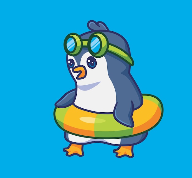 Lindas vacaciones de pingüinos en verano ilustración de animales de dibujos animados aislados Diseño de icono de etiqueta de estilo plano
