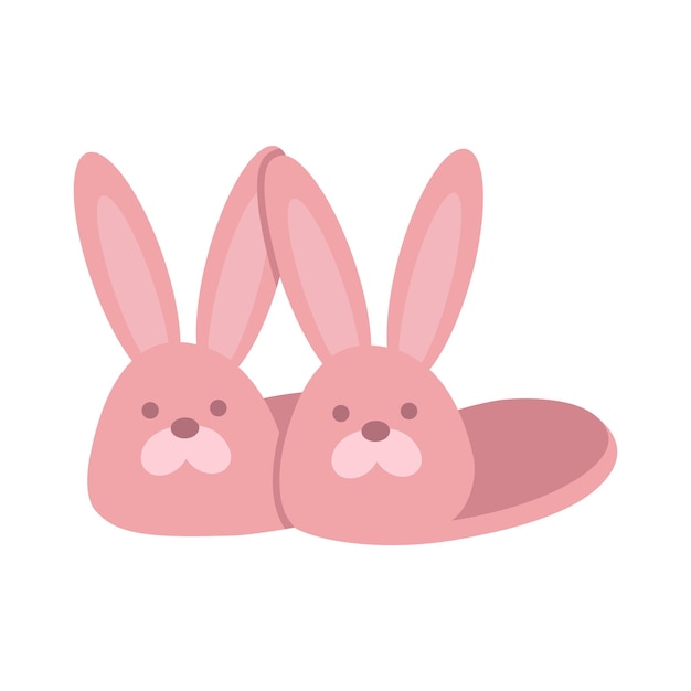 Lindas zapatillas de casa rosadas con bozales de conejo estilo de dibujos animados Ilustración de vector moderno de moda aislada sobre fondo blanco diseño plano dibujado a mano