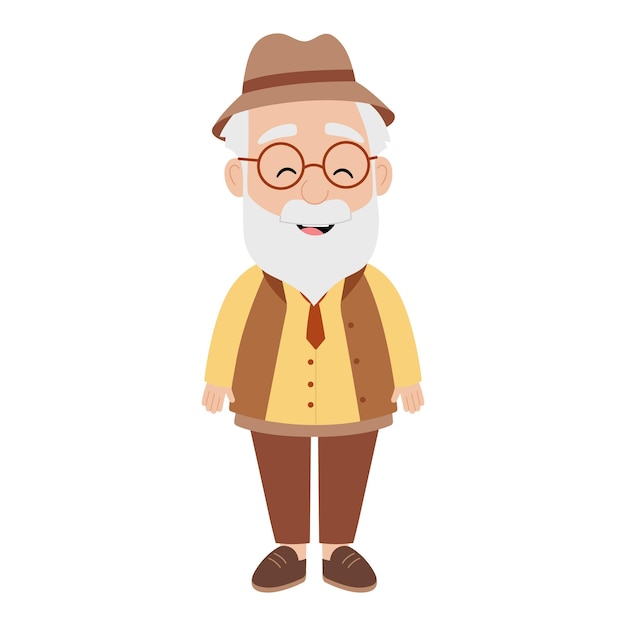Lindo abuelo con sombrero y gafas Anciano con bigote y barba en toda su longitud