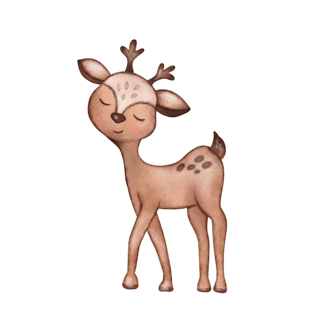 Lindo acuarela de renos personaje de dibujos animados ciervo animal clip art para niños
