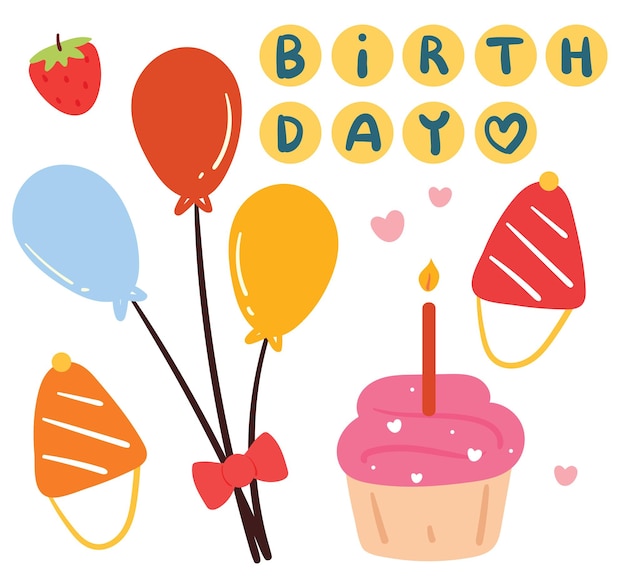 Un lindo adhesivo de cumpleaños de dibujos animados dibujado a mano