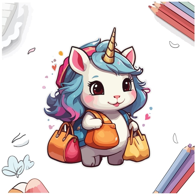 un lindo adhesivo de unicornio que lleva una bolsa