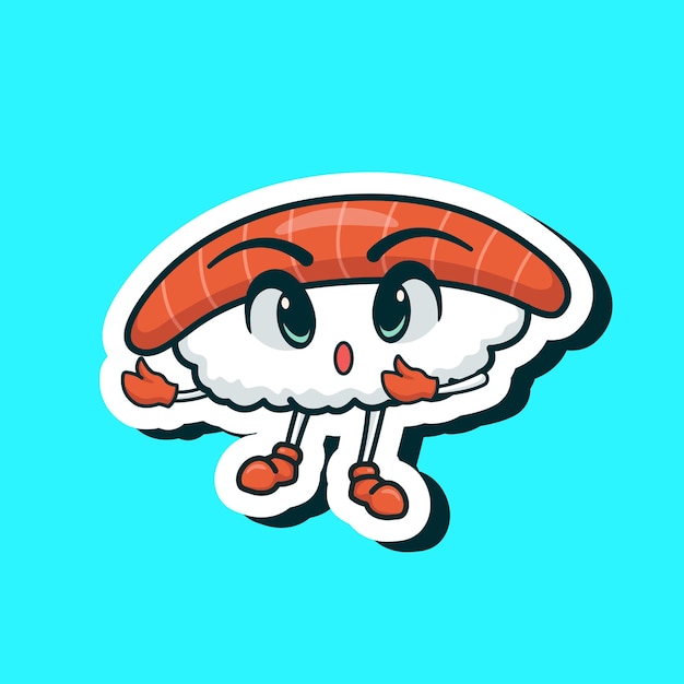 Lindo adorable caricatura deliciosa japón sushi arroz comida ilustración para pegatina icono mascota logo