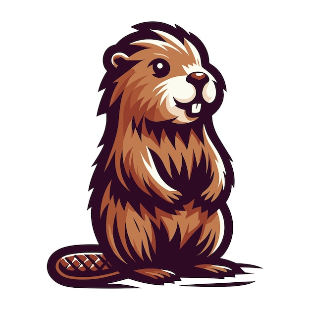 Lindo adorable castor personaje de dibujos animados ilustración vectorial animal gracioso castor marrón diseño plano