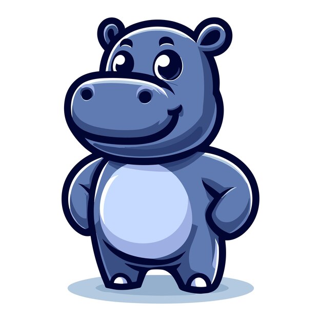 Lindo y adorable hipopótamo, mascota de dibujos animados, personaje, ilustración vectorial, diseño plano de hipopótamos