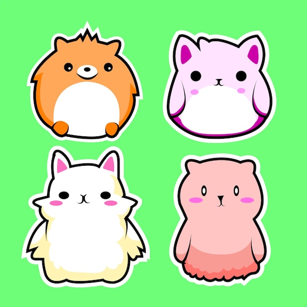 Lindo y adorable juego de 4 pegatinas de dibujos animados de animales regordetes para juguetes para niños