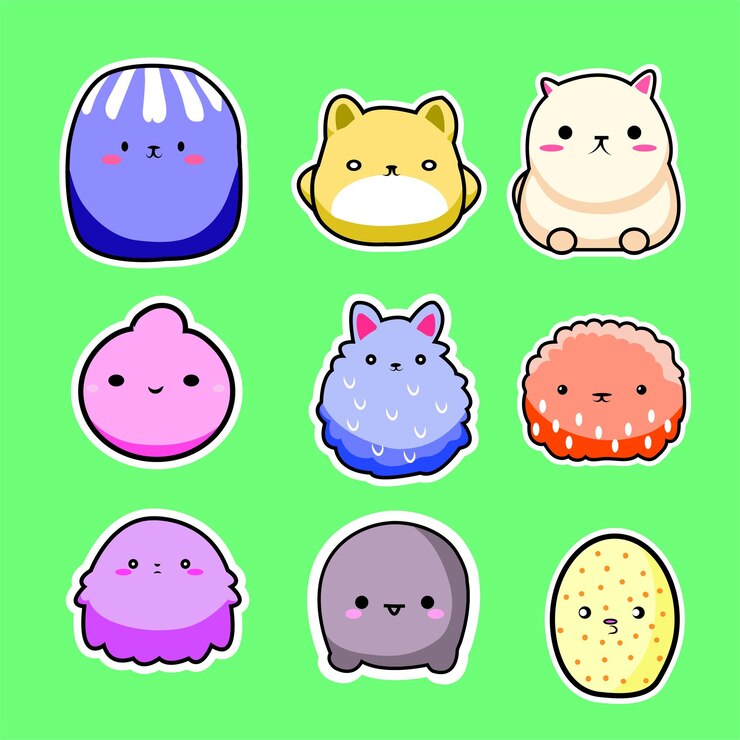Lindo y adorable juego de 9 pegatinas de dibujos animados de animales regordetes para juguetes para niños