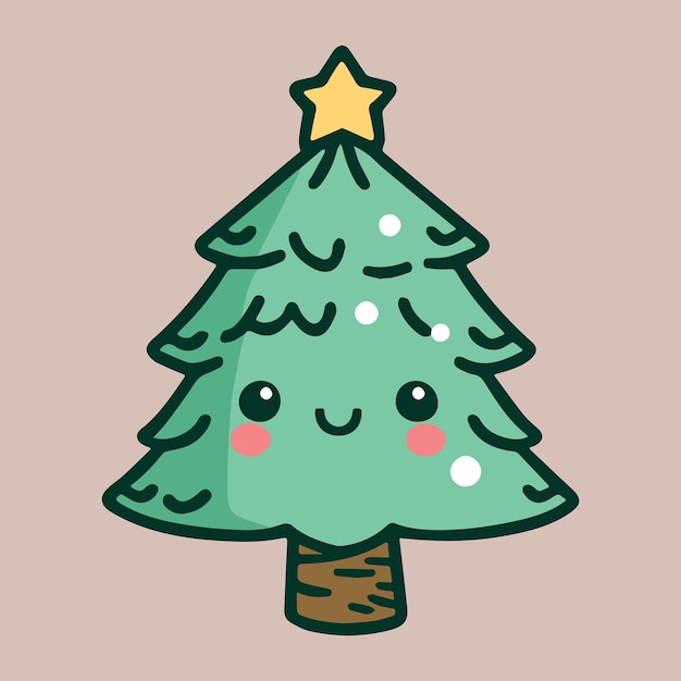 Lindo adorable kawaii árbol de navidad Feliz caricatura vacaciones vector icono