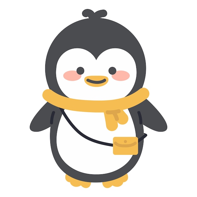 lindo, adorable, pingüino, caricatura, vector