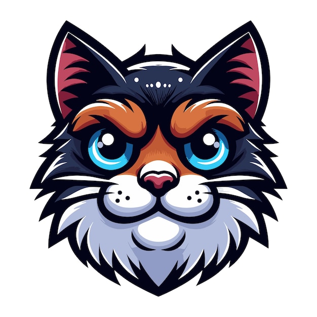 Lindo y adorable rostro de cabeza de gato personaje de dibujos animados ilustración vectorial graciosa plantilla de diseño plano de gatito