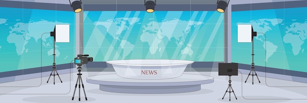 Lindo y agradable diseño de sala de noticias con muebles y diseño de vectores de objetos interiores