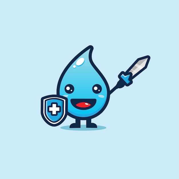lindo agua sosteniendo escudo y espada
