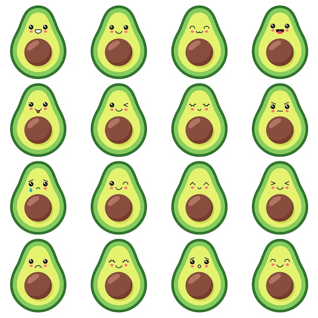 Lindo aguacate con diferentes emociones.