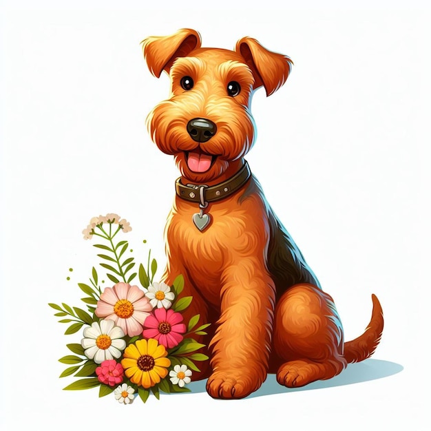 Vector el lindo airedale terrier es un perro de dibujos animados de estilo vectorial de fondo blanco.