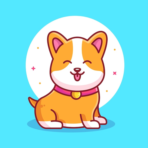 Lindo y alegre Corgi Dog Pet Animal Logo Vector icono ilustración en estilo plano