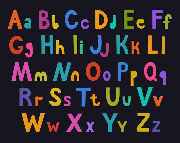 Lindo alfabeto infantil colorido y brillante con letras originales dibujadas a mano