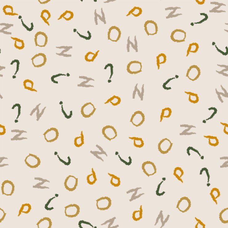 Vector lindo alfabeto de patrones sin fisuras con garabatos manuscritos de crayón y estilo boho word abc concepto