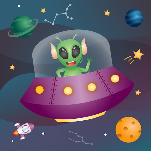 Lindo alienígena en la galaxia espacial. ilustración vectorial