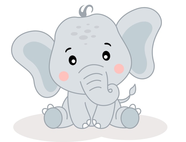 Vector lindo y amigable elefante bebé sentado