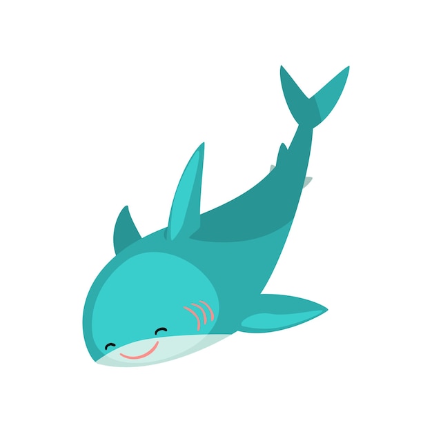 Lindo, amigable, tiburón azul, caricatura, carácter, vector, ilustración, en, un, fondo blanco