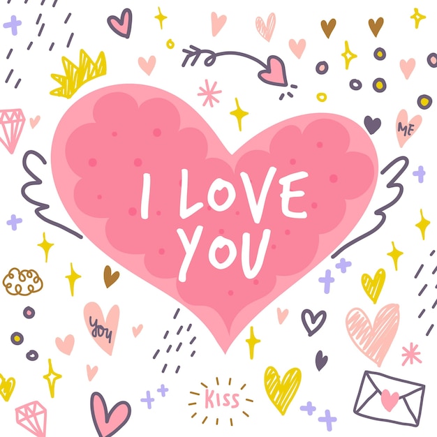 Lindo amor dibujado a mano con fondo abstracto