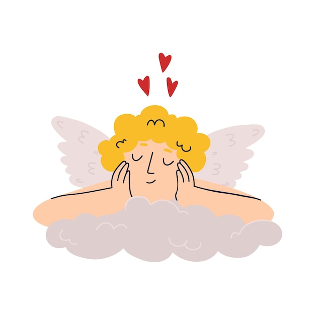 Lindo angelito duerme en una nube cupido san valentín ángel rubio con alas vector ilustración aislado sobre fondo blanco