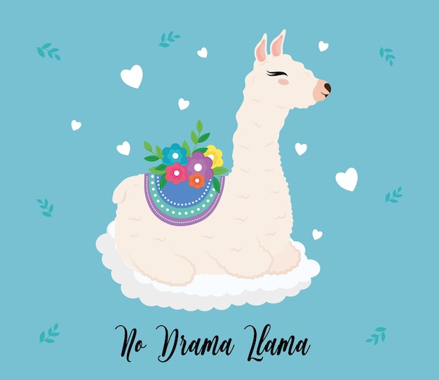Lindo animal exótico de alpaca con decoración floral y diseño de ilustración de letras