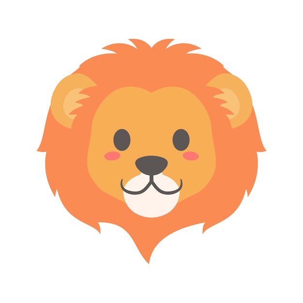 Vector lindo animal león de ilustración vectorial de diseño de cara en un estilo plano