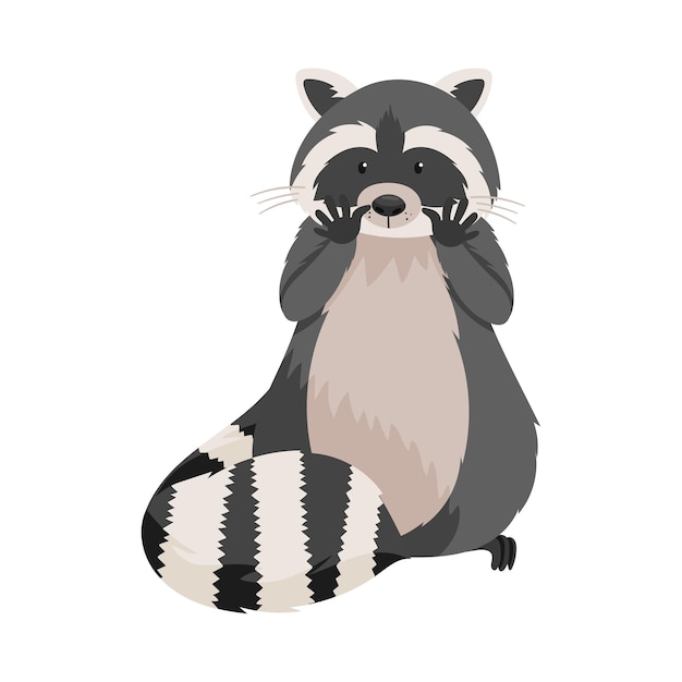 Lindo animal mapaches de pie en las patas traseras con las patas levantadas ilustración vectorial