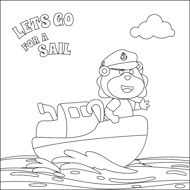 Lindo animal marinero en el barco para niños actividad libro para colorear o página