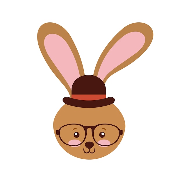 Vector lindo animal con sombrero y gafas estilo hipster