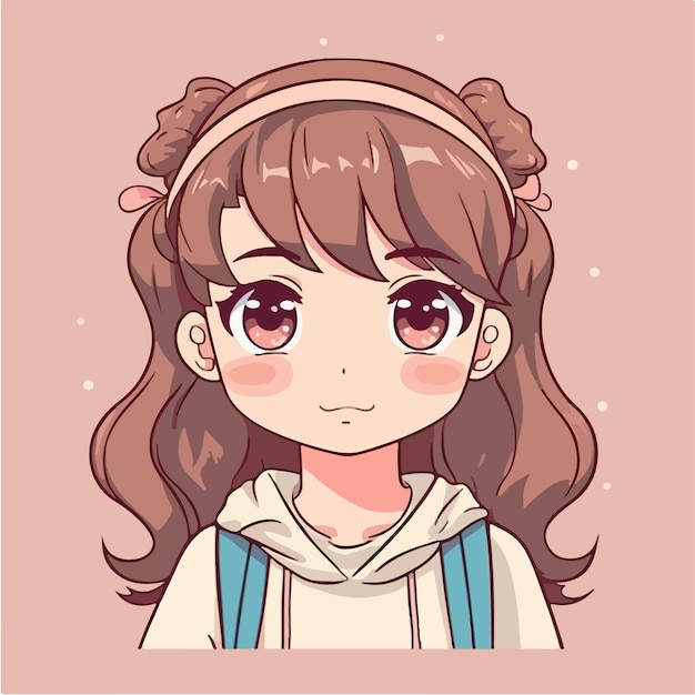Lindo anime kawaii chica personaje de dibujos animados con ilustración vectorial