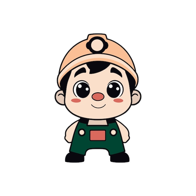 Lindo aprendiz de mecánico de dibujos animados con casco naranja y mono verde Ilustración vectorial adorable