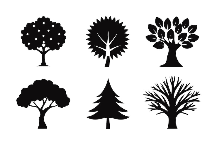Vector lindo árbol ilustración clipart de dibujos animados y diseño de arte de línea