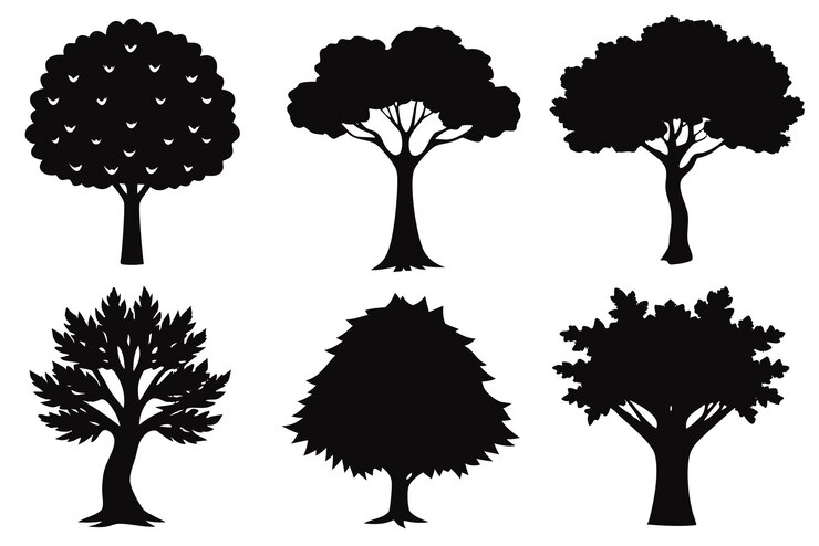 Vector lindo árbol ilustración clipart de dibujos animados y diseño de arte de línea