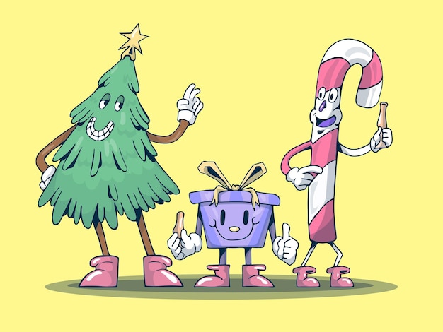 lindo árbol de Navidad con regalo y bastón de caramelo - objeto editable