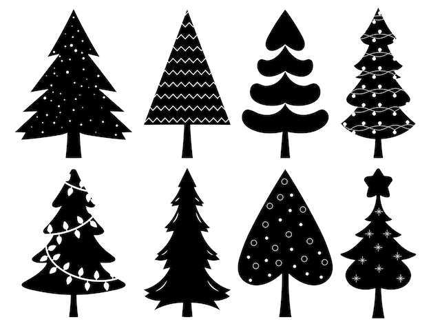Lindo árbol de navidad siluetas negras